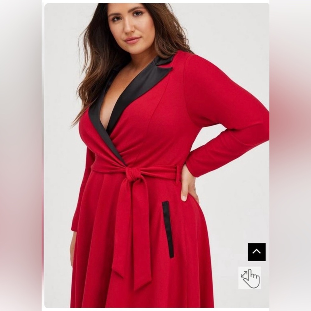 Torrid Red Tuxedo-Style Wrap Dress Black Satin Trim Size 20 - Picture 2 of 9